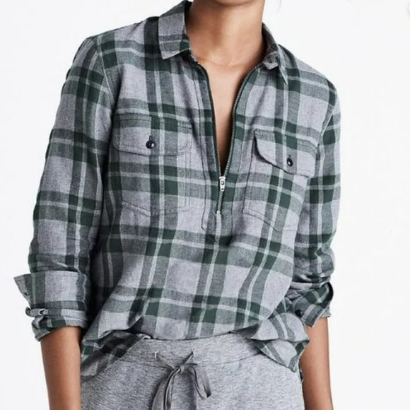 Madewell Green Flannel Half Zip - Picture 1 of 1